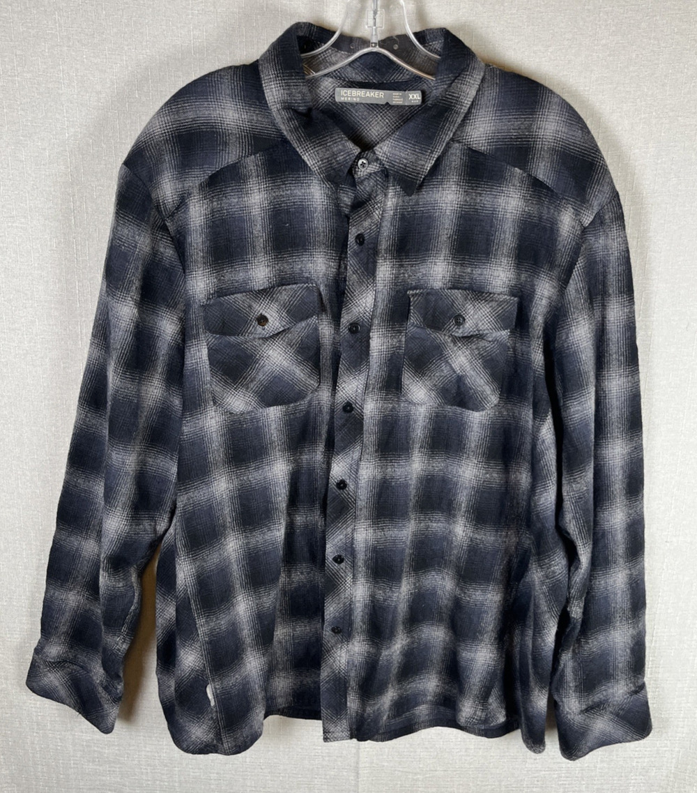 Icebreaker Shirt Mens Size XXL Merino Dawnder Flannel Wool Plaid Long Sleeve EUC